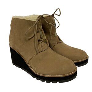 Eileen Fisher Alphine Women's Boot Bootie Shearling Wedge Sand Tan Size 9.5